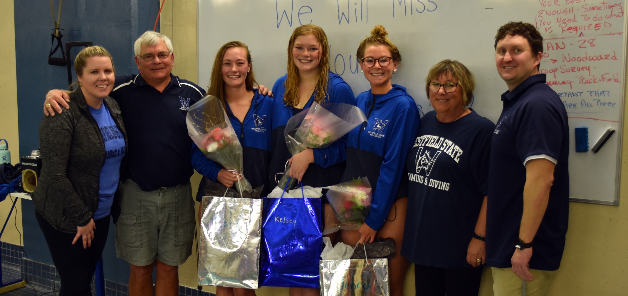 Westfield State's 2020 senior class with coaches.